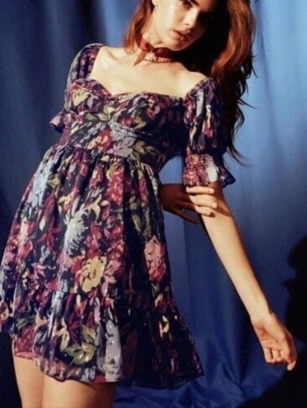 Urban Outfitters Mimi Floral Off-the-Shoulder Mini Dress Puff Sleeves Size S